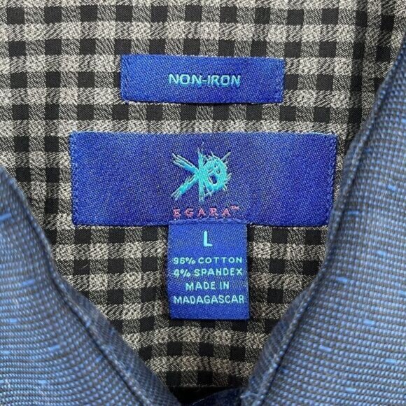 Egara Shirt Mens Large Navy Blue Non Iron Long Sleeve Shirt Textured Cotton - Picture 9 of 9